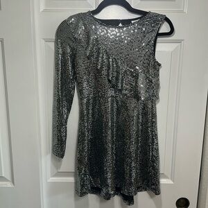 Zara One Shoulder Sequin Ruffle Dress NWOT